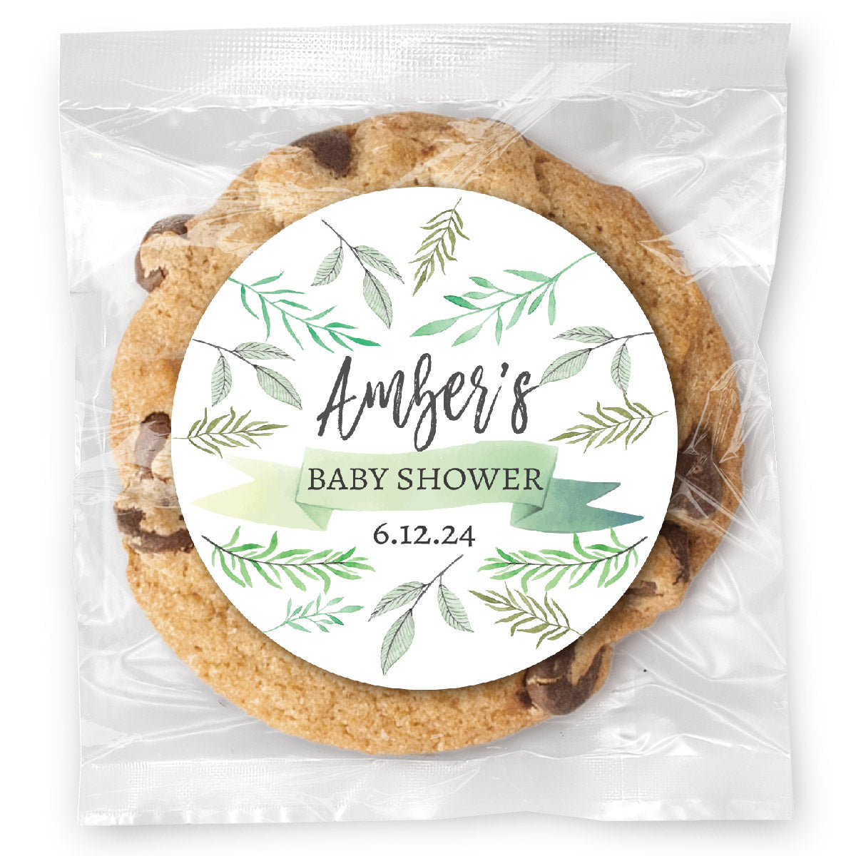 Botanical Baby Shower - Gourmet Chocolate Chip Or Variety Pack W/ Full Color Personalized Sticker