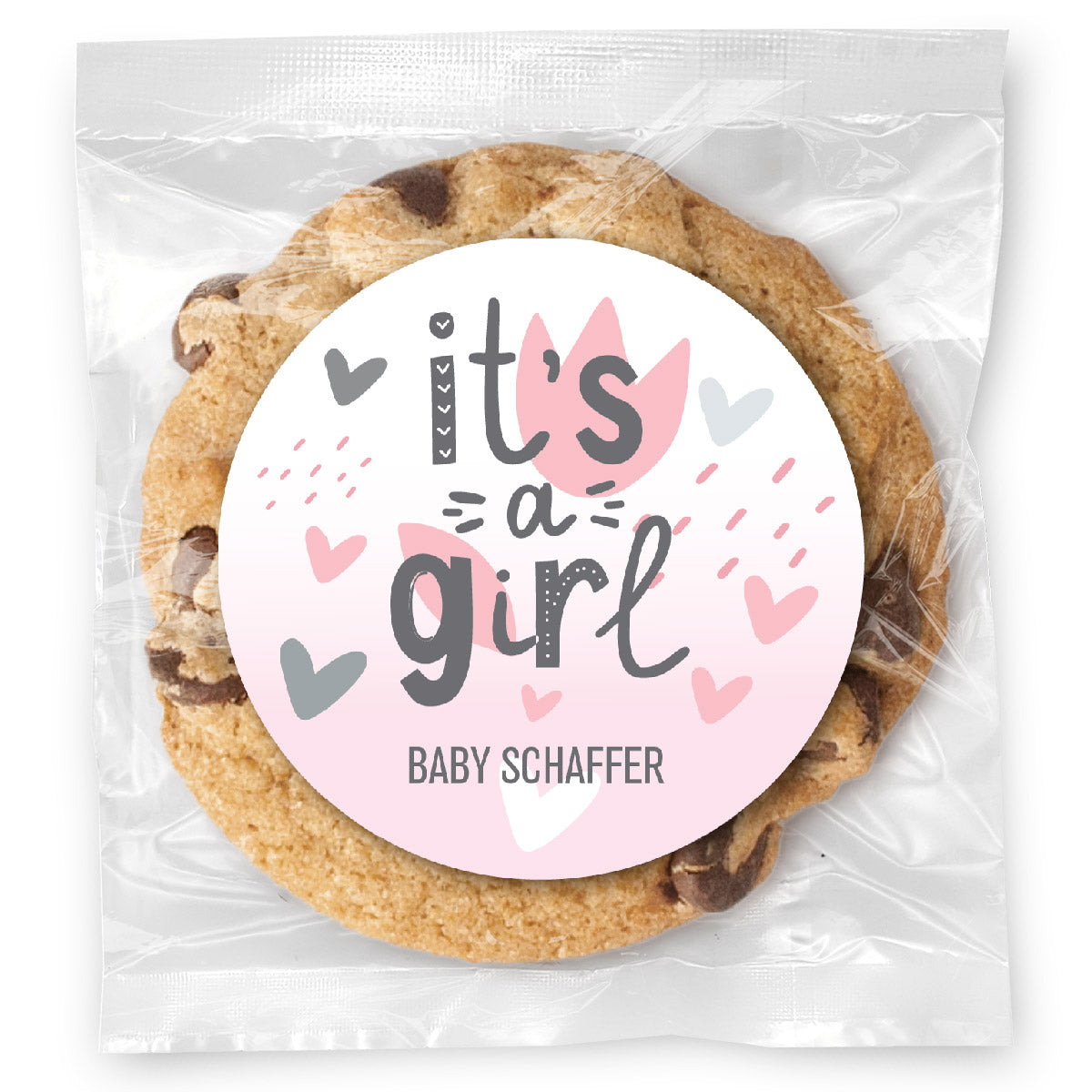 It's a Girl Hearts - Gourmet Chocolate Chip Or Variety Pack W/ Full Color Personalized Sticker