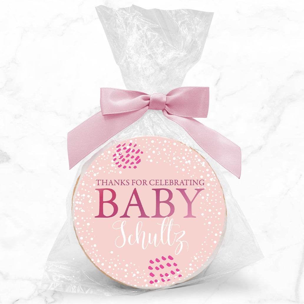 Celebrating Baby Pink - Personalized Direct Print On Round Sugar Cookie w/ Gift Bag & Matching Bow