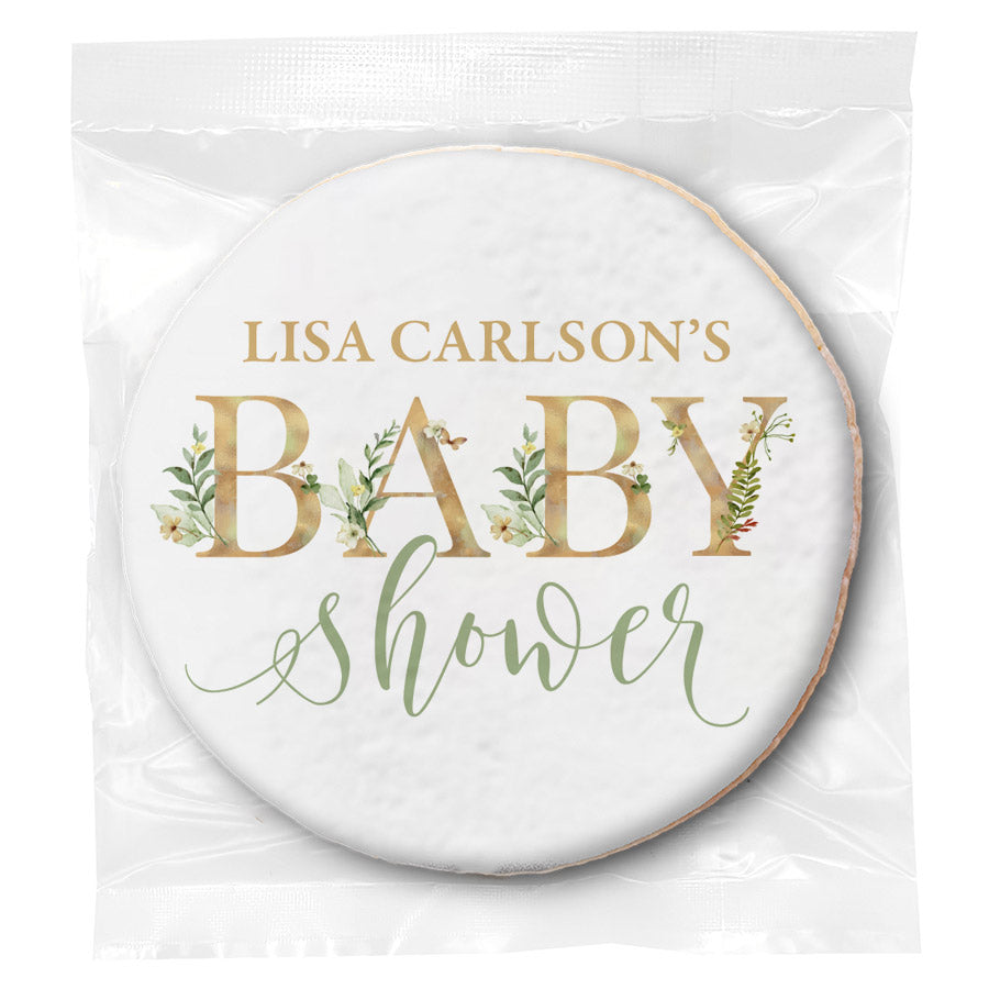 Personalized Baby Shower "Muted Floral Letters" - Direct Print on Round Sugar Cookies