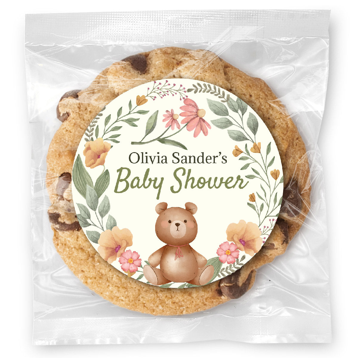 Floral Bear Baby Shower - Gourmet Chocolate Chip Or Variety Pack W/ Full Color Personalized Sticker