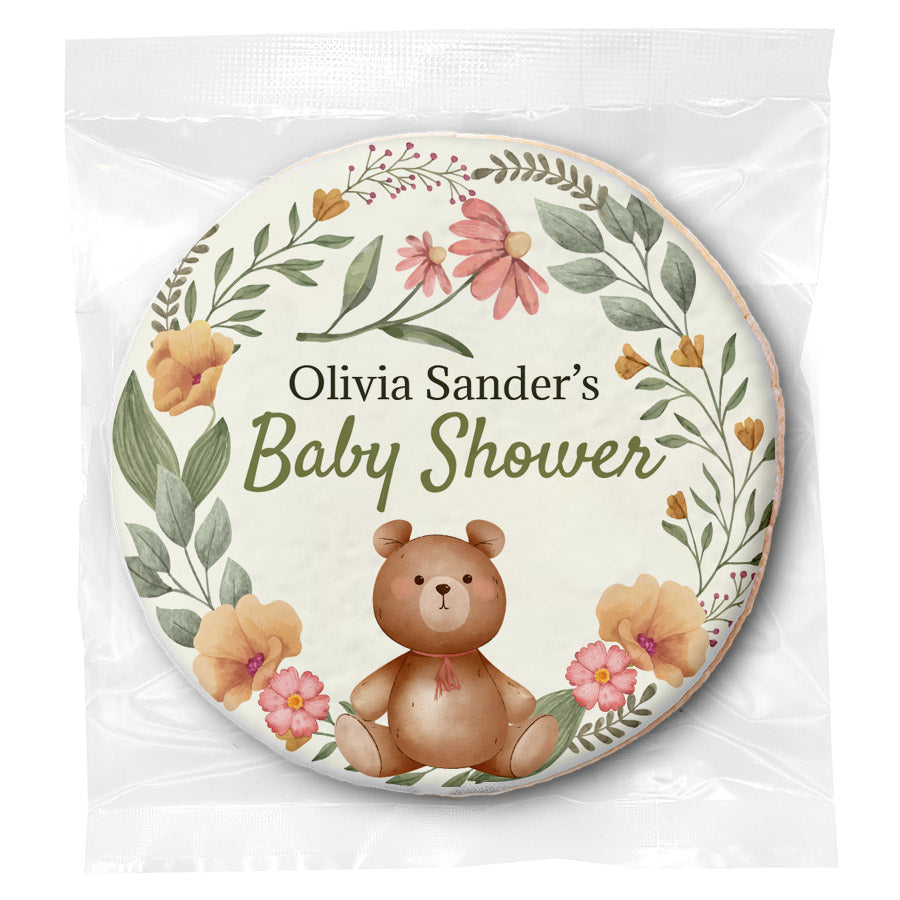 Floral Bear Baby Shower - Personalized Direct Print On Round Sugar Cookie