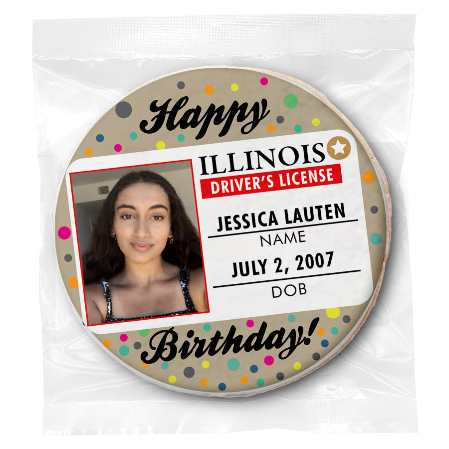 Happy Birthday Drivers License - Personalized Direct Print On Round Sugar Cookie