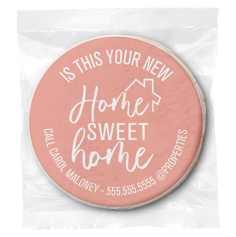 Home Sweet Home - Personalized Direct Print On Round Sugar Cookie w/ Gift Bag & Matching Bow