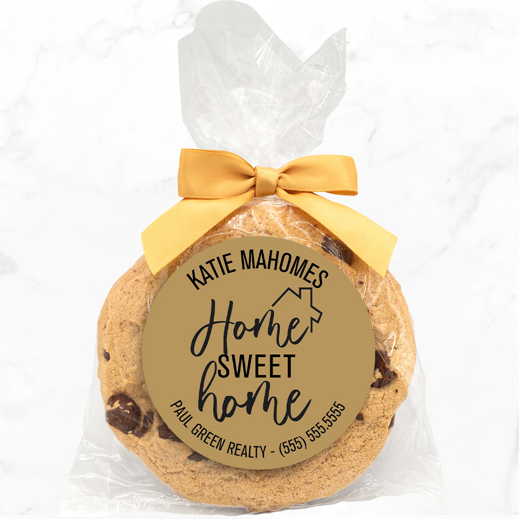 Home Sweet Home - Gourmet Chocolate Chip Or Variety Pack W/ Full Color Personalized Sticker w/ Gift Bag & Matching Bow