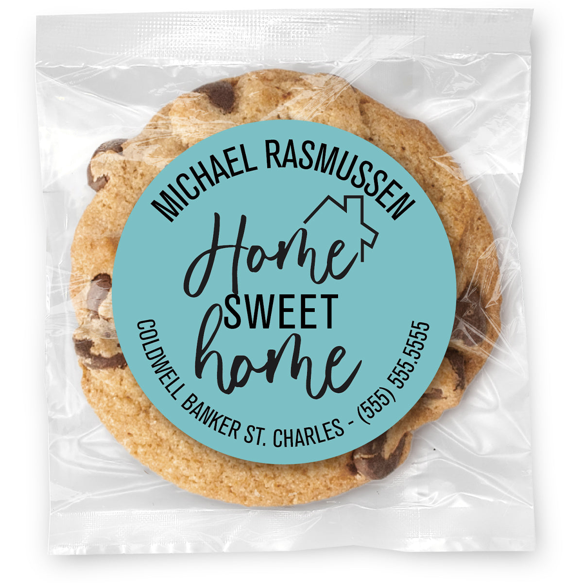 Home Sweet Home - Gourmet Chocolate Chip Or Variety Pack W/ Full Color Personalized Sticker w/ Gift Bag & Matching Bow