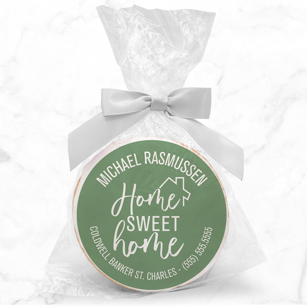 Home Sweet Home - Personalized Direct Print On Round Sugar Cookie w/ Gift Bag & Matching Bow