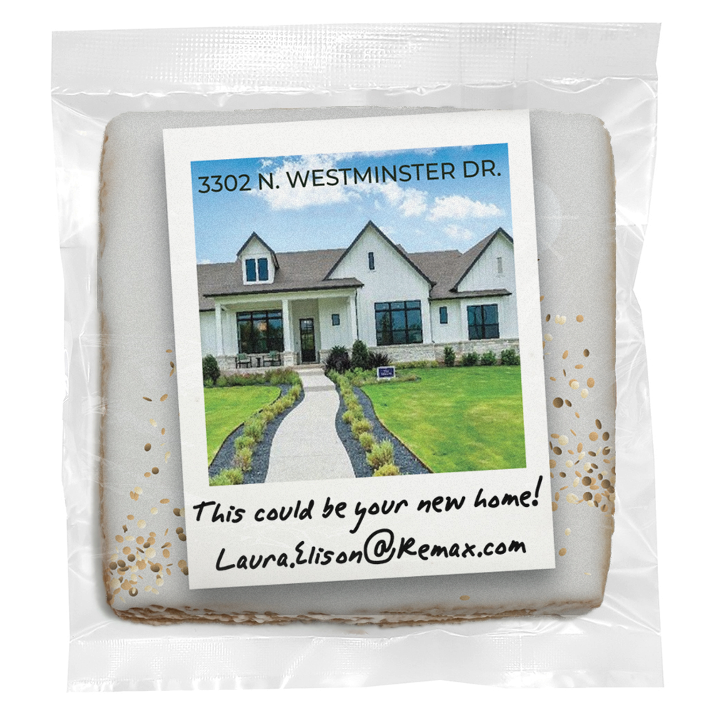 Polaroid Photo Real Estate & Any Message - Personalized Direct Print On Square Sugar Cookie