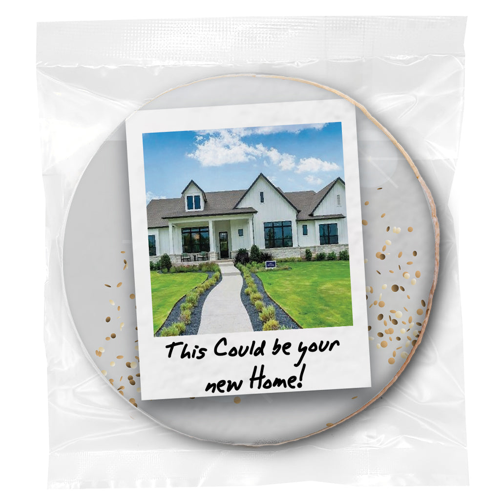 Polaroid Photo Real Estate & Message- Personalized Direct Print On Round Sugar Cookie