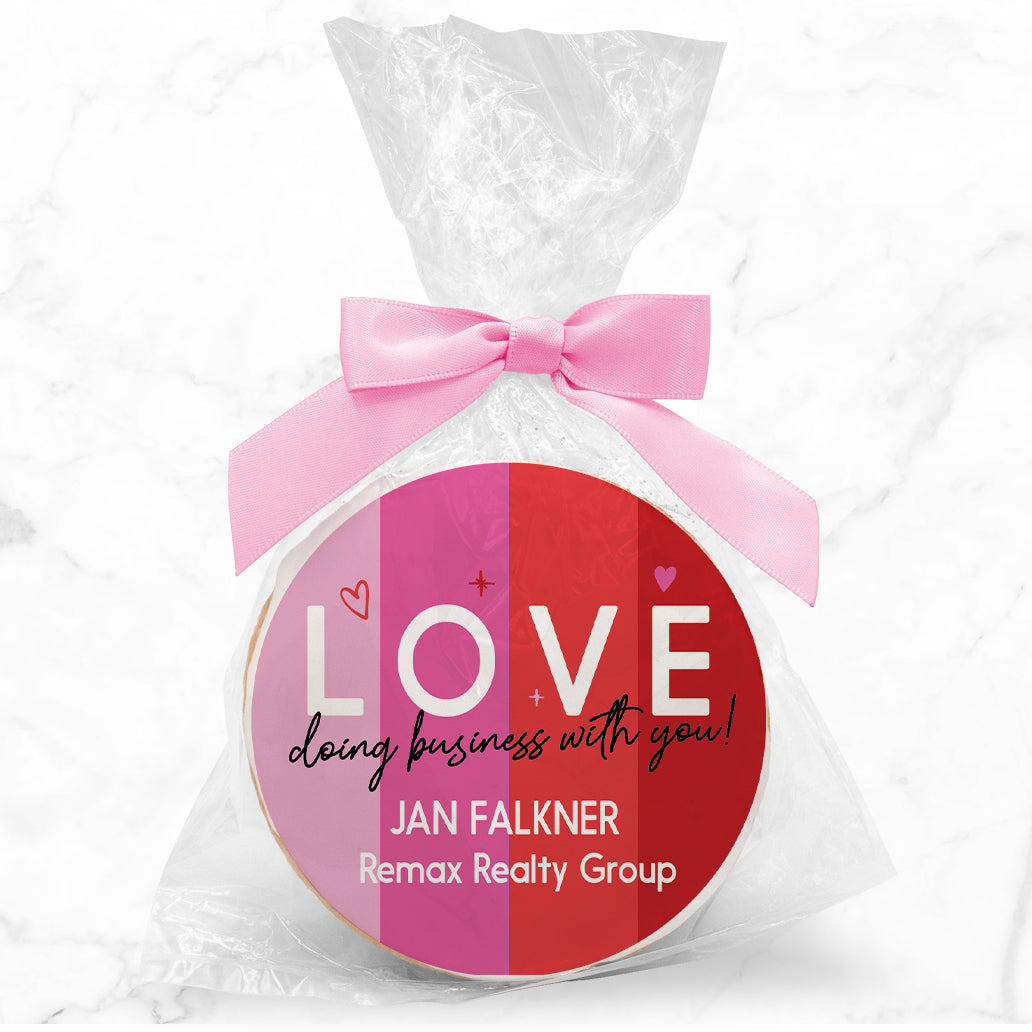 LOVE doing business with you - Personalized Direct Print On Round Sugar Cookie w/ Gift Bag & Matching Bow