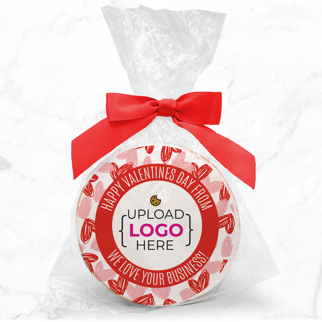 Happy Valentines Day From Logo - Personalized Direct Print On Round Sugar Cookie w/ Gift Bag & Matching Bow