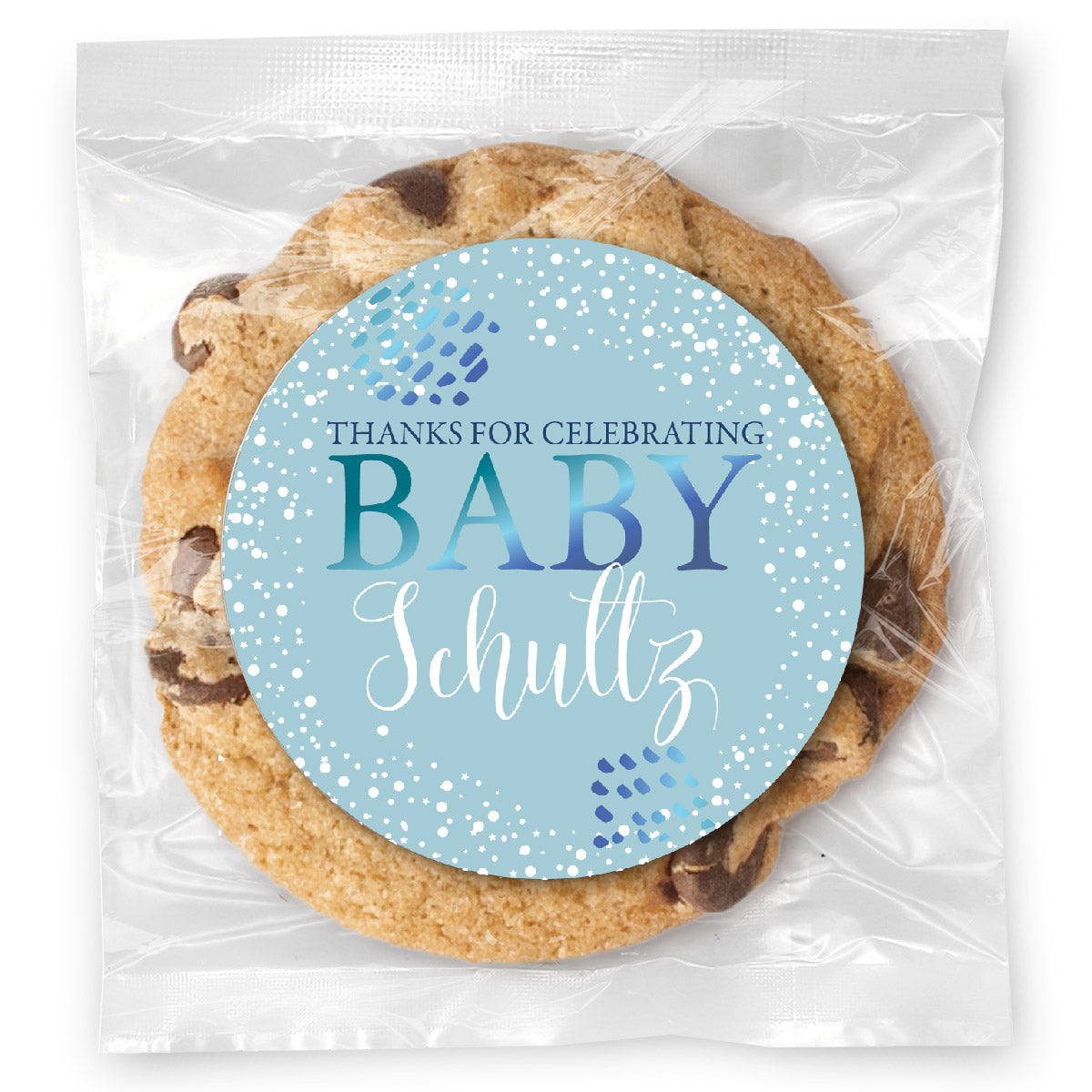 Celebrating Baby Blue - Gourmet Chocolate Chip Or Variety Pack W/ Full Color Personalized Sticker