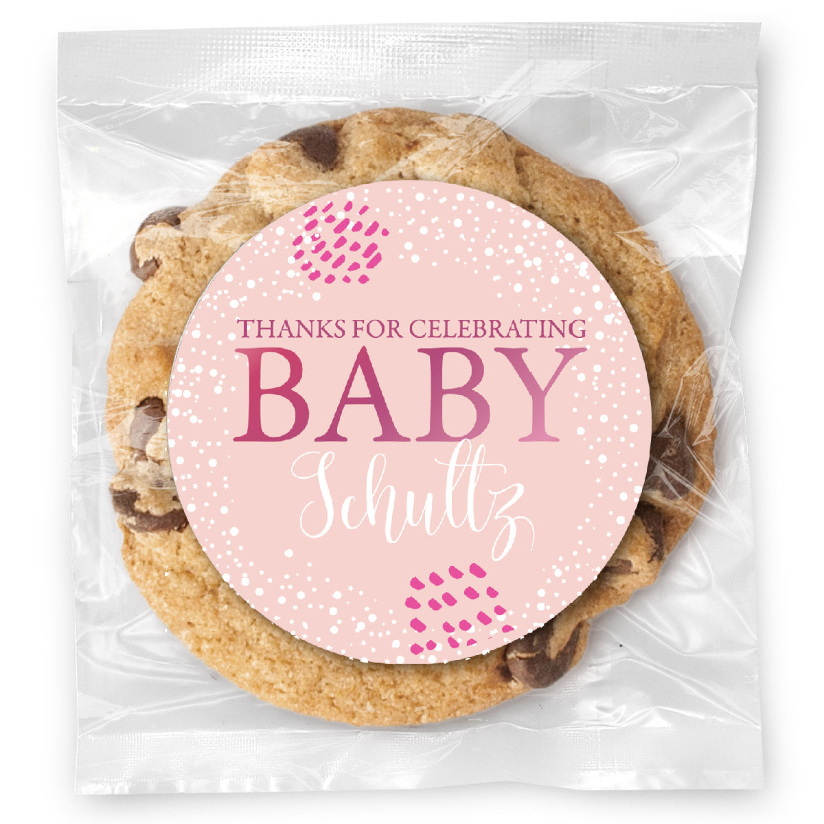 Celebrating Baby Pink - Gourmet Chocolate Chip Or Variety Pack W/ Full Color Personalized Sticker