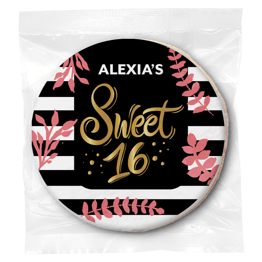 Sweet Sixteen Floral Stripes - Personalized Direct Print On Round Sugar Cookie