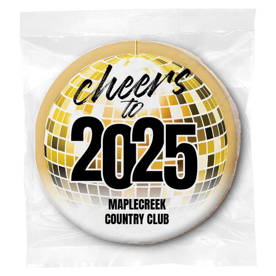 NYE Cheers Disco Ball - Personalized Direct Print On Round Sugar Cookie
