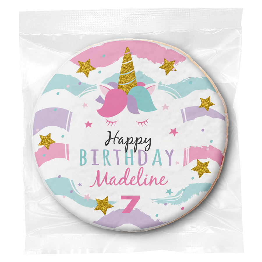 Unicorn Birthday - Personalized Direct Print On Round Sugar Cookie