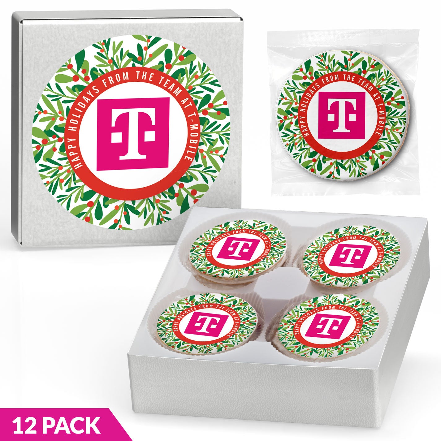 Wreath Logo Upload & Message - Personalized Direct Print on Round Sugar Cookie Gift Box