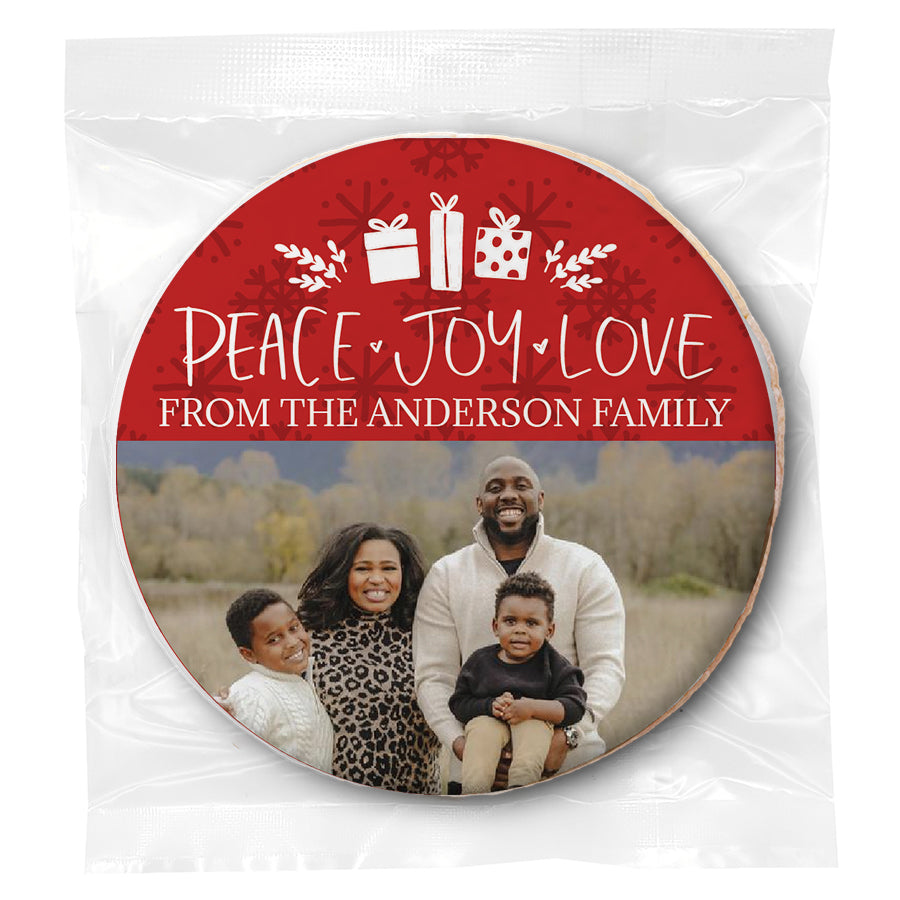 Peace Love Joy Photo Upload - Personalized Direct Print On Round Sugar Cookie