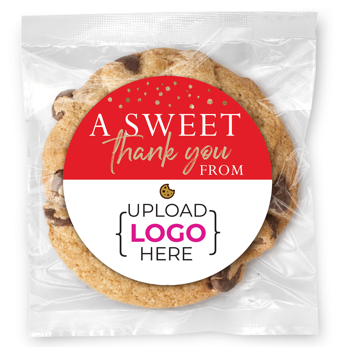 A Sweet Thank You from Logo Upload (Any color)- Gourmet Chocolate Chip Or Variety Pack W/ Full Color Personalized Sticker w/ Gift Bag & Matching Bow
