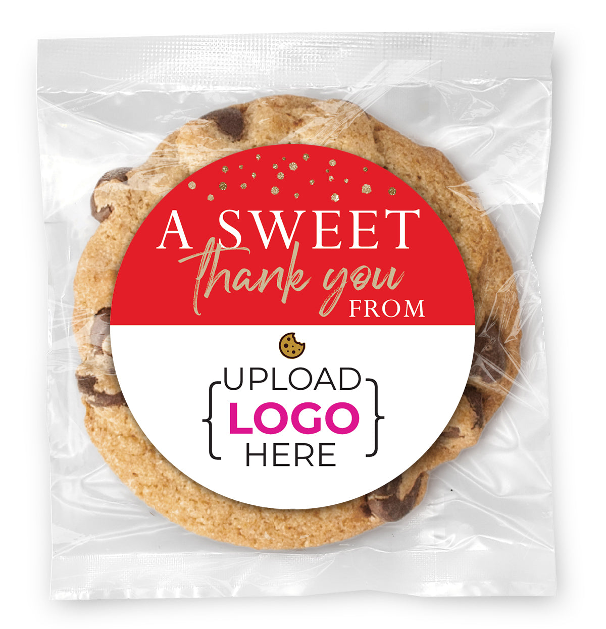 A Sweet Thank You from Logo Upload (Any color)- Gourmet Chocolate Chip Or Variety Pack W/ Full Color Personalized Sticker w/ Gift Bag & Matching Bow