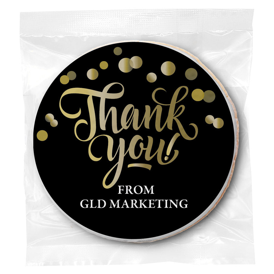 Thank You Gold and Black - Personalized Direct Print On Round Sugar Cookie
