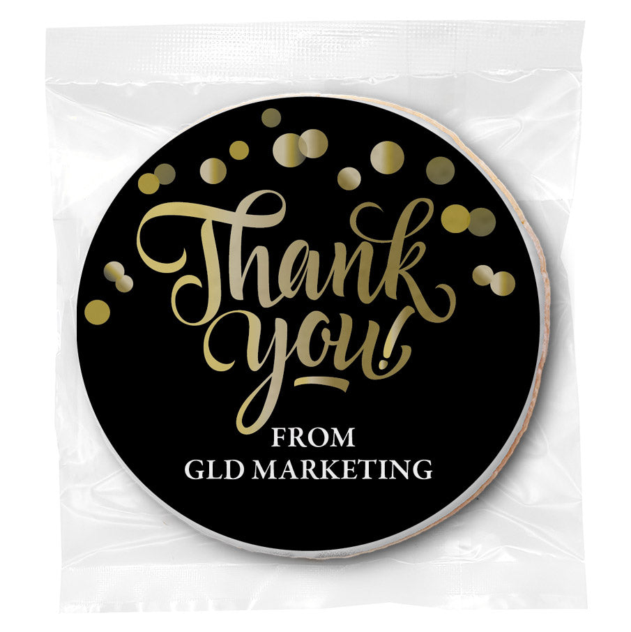 Thank You Gold and Black - Personalized Direct Print On Round Sugar Cookie