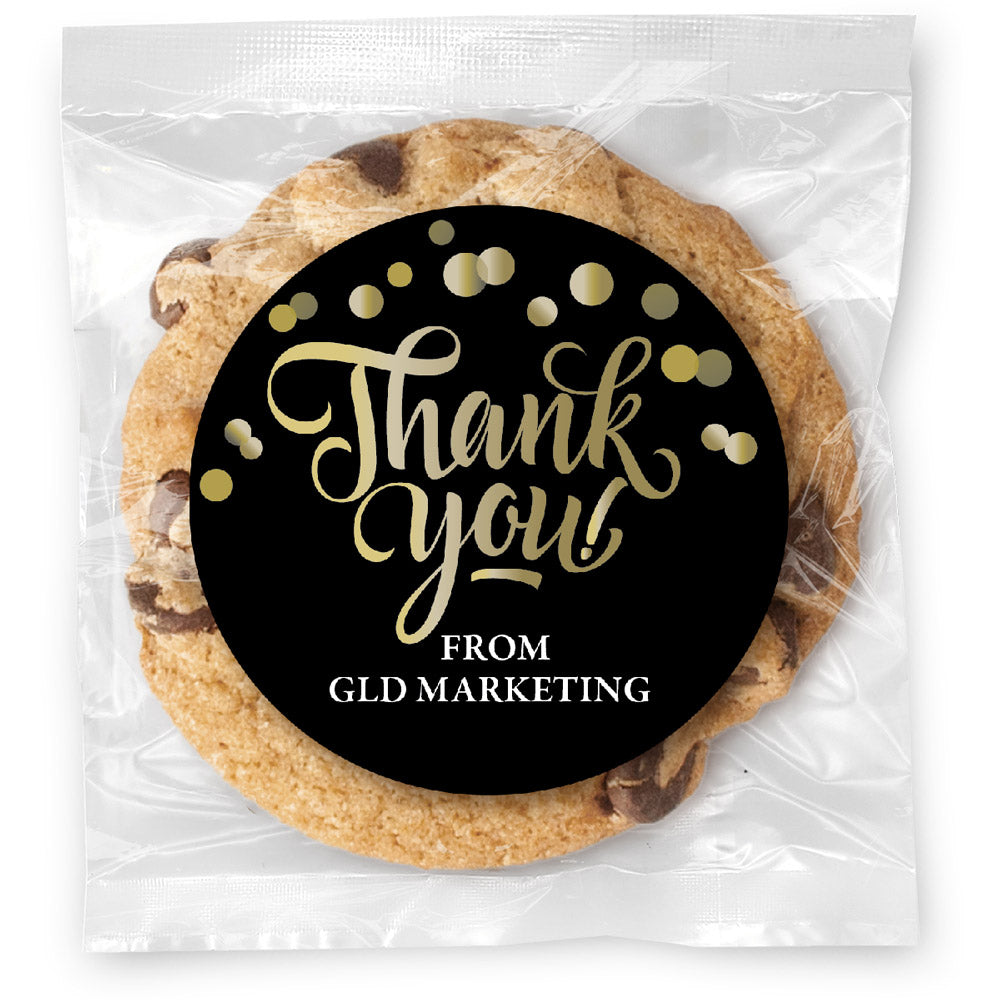 Thank You Gold and Black - Gourmet Chocolate Chip Or Variety Pack W/ Full Color Personalized Sticker