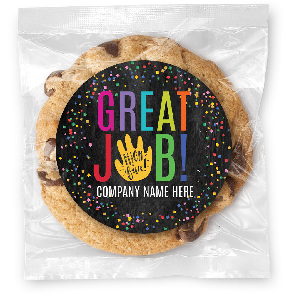 Great Job High Five - Large Heart - Gourmet Chocolate Chip Or Variety Pack W/ Full Color Personalized Sticker