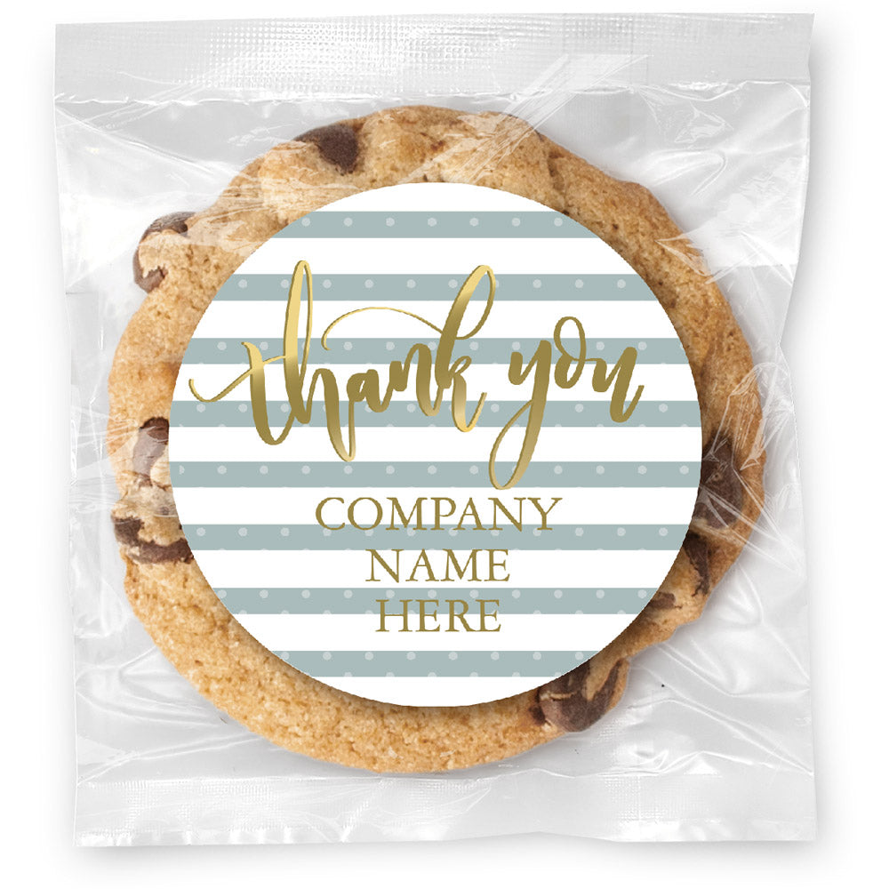Thank You Gold Stripes - Gourmet Chocolate Chip Or Variety Pack W/ Full Color Personalized Sticker