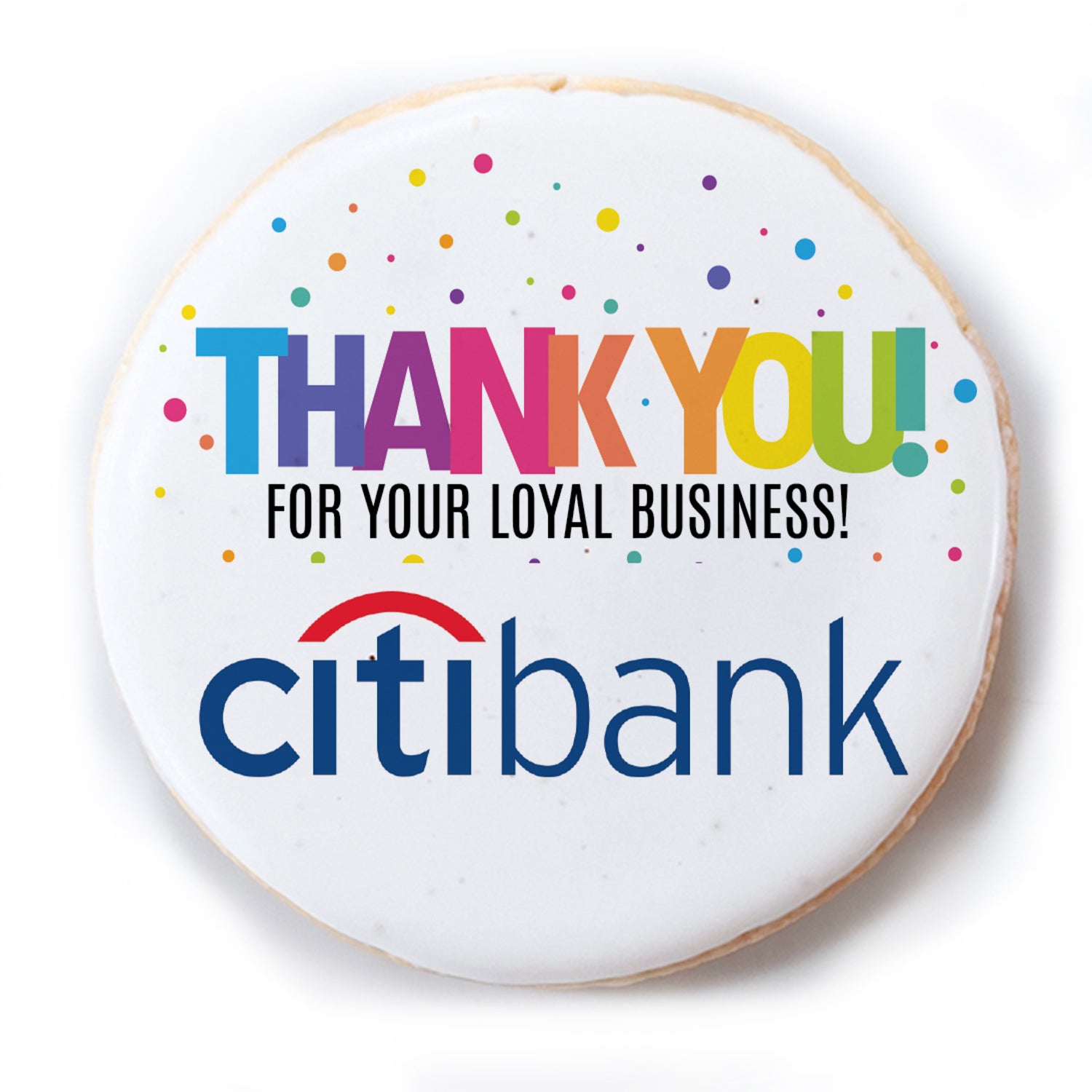 Colorful Thank You Logo Upload - Personalized Direct Print On Round Sugar Cookie w/ Gift Bag & Matching Bow