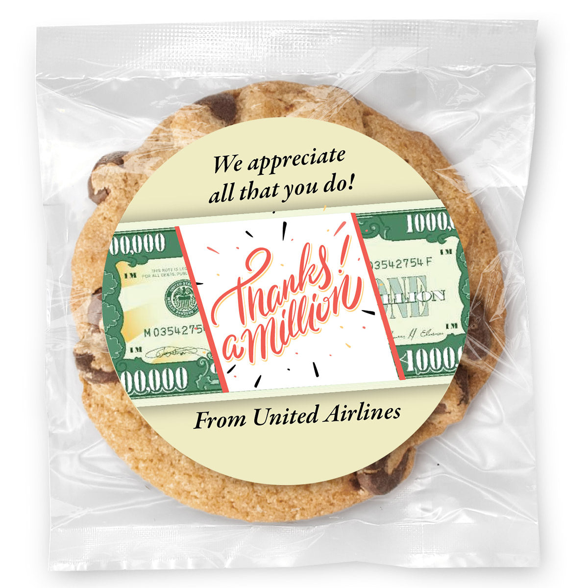 Thanks a Million Message - Gourmet Chocolate Chip Or Variety Pack W/ Full Color Personalized Sticker