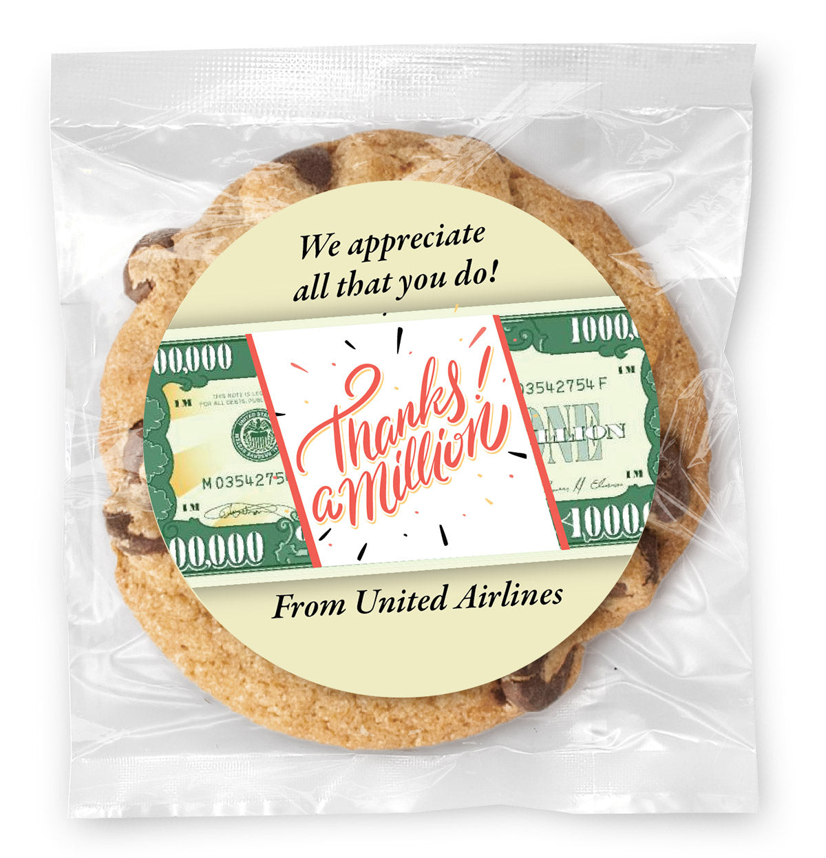 Thanks a Million Message - Gourmet Chocolate Chip Or Variety Pack W/ Full Color Personalized Sticker