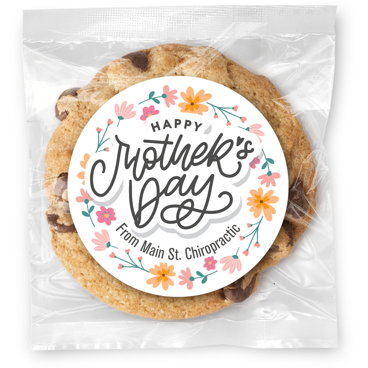 Happy Mothers Day Floral Wreath - Gourmet Chocolate Chip Or Variety Pack W/ Full Color Personalized Sticker