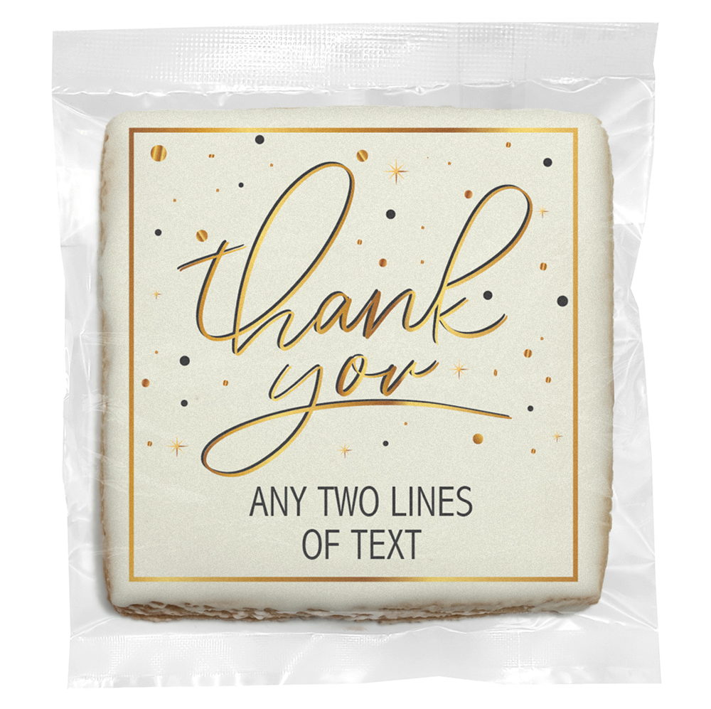 Gold Script Thank You - Personalized Direct Print On Square Sugar Cookie