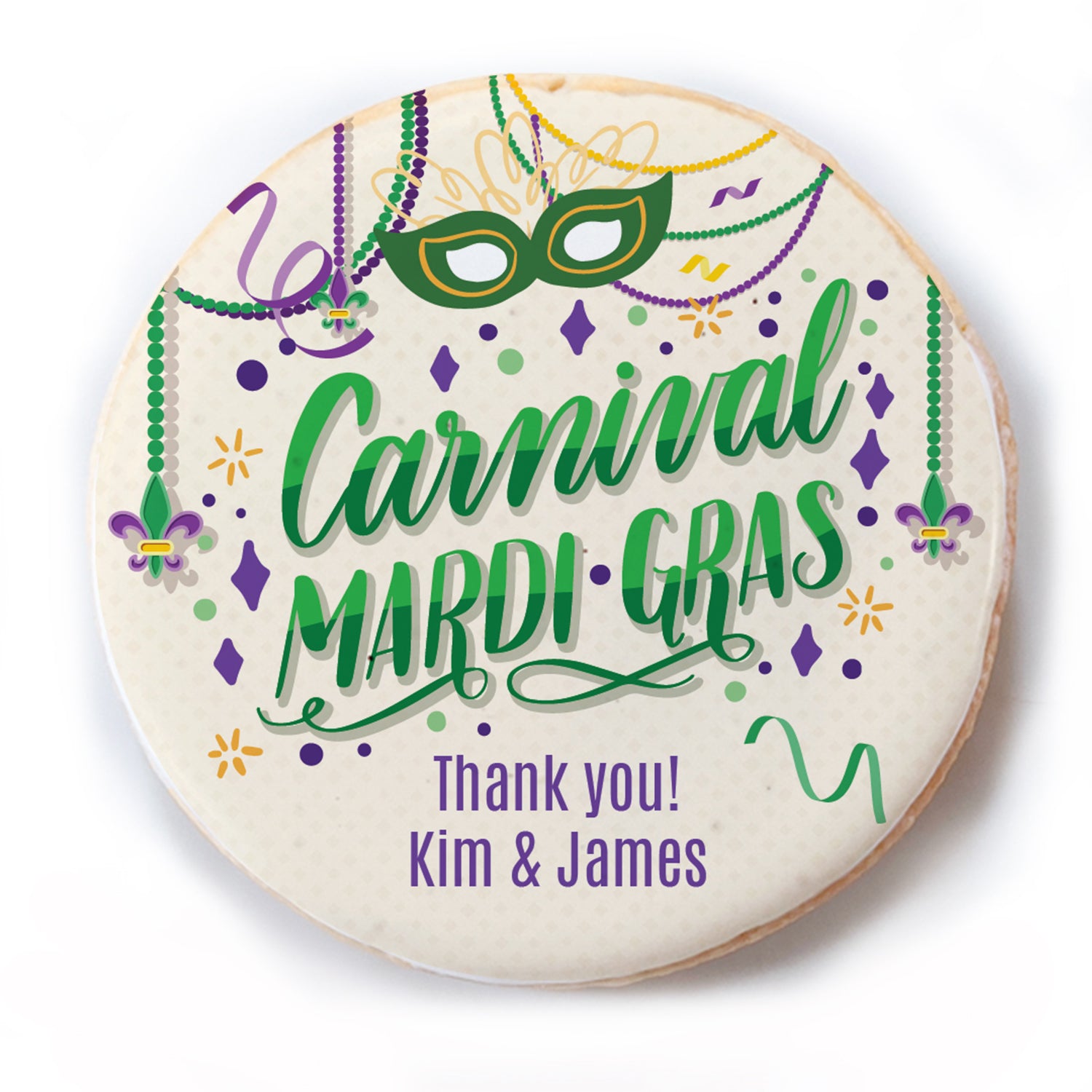 Carnival Mardi Gras - Personalized Direct Print On Round Sugar Cookie