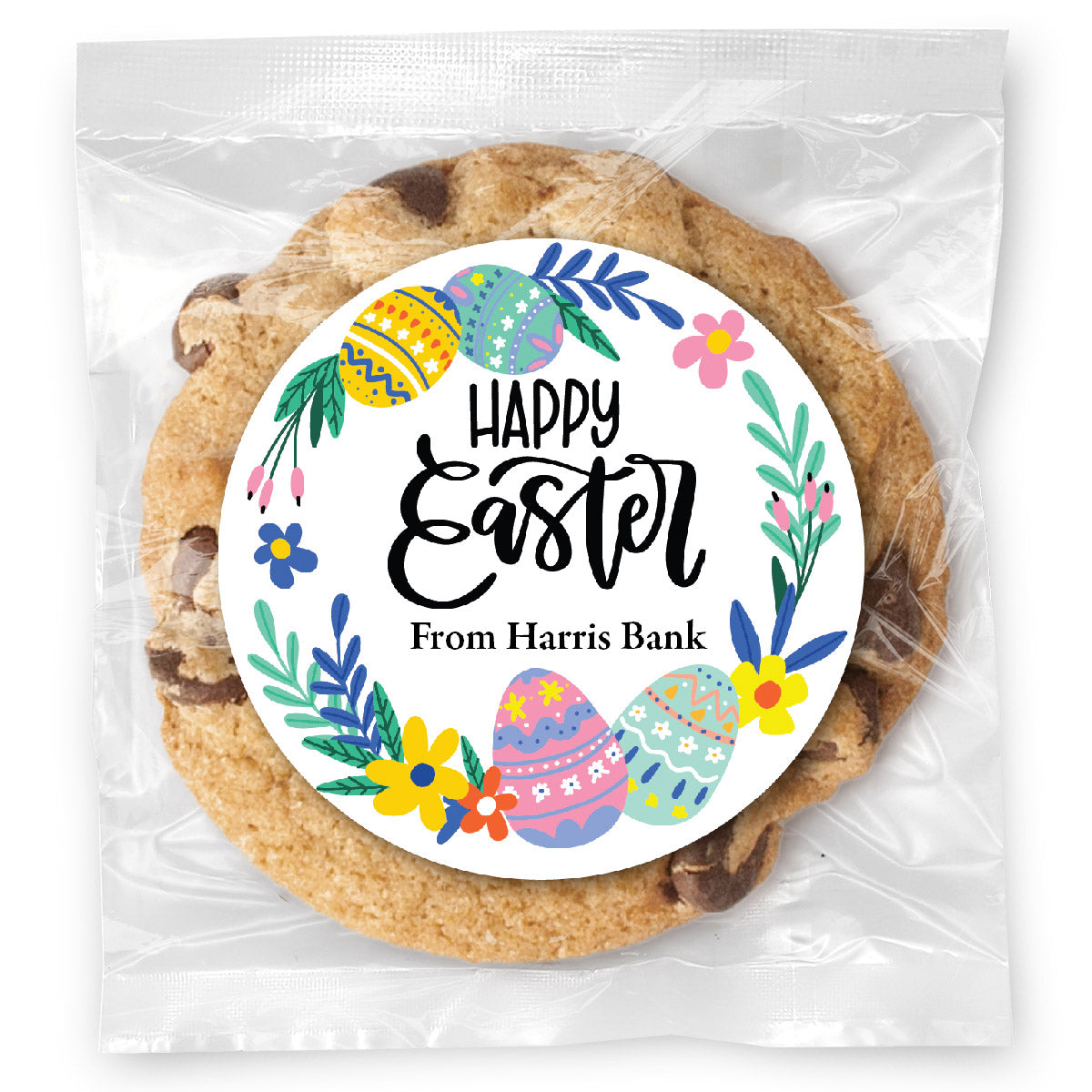 Happy Easter Colorful Wreath - Gourmet Chocolate Chip Or Variety Pack W/ Full Color Personalized Sticker
