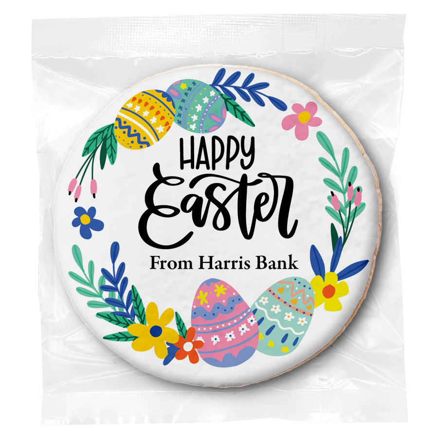 Happy Easter Colorful Wreath - Personalized Direct Print On Round Sugar Cookie