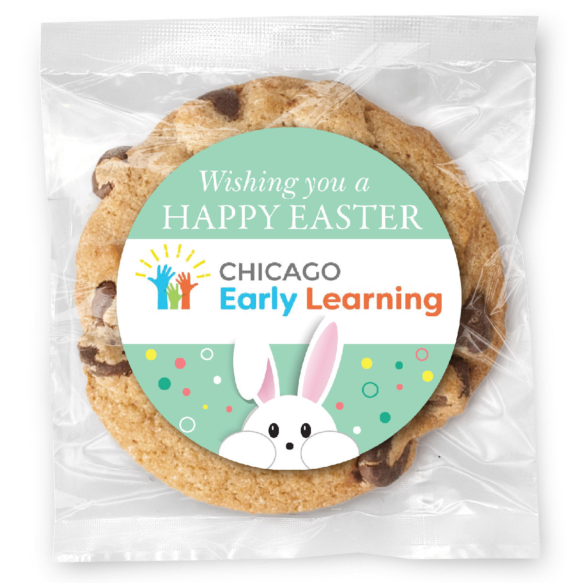 Peeking Bunny Logo Upload - Large Heart - Gourmet Chocolate Chip Or Variety Pack W/ Full Color Personalized Sticker