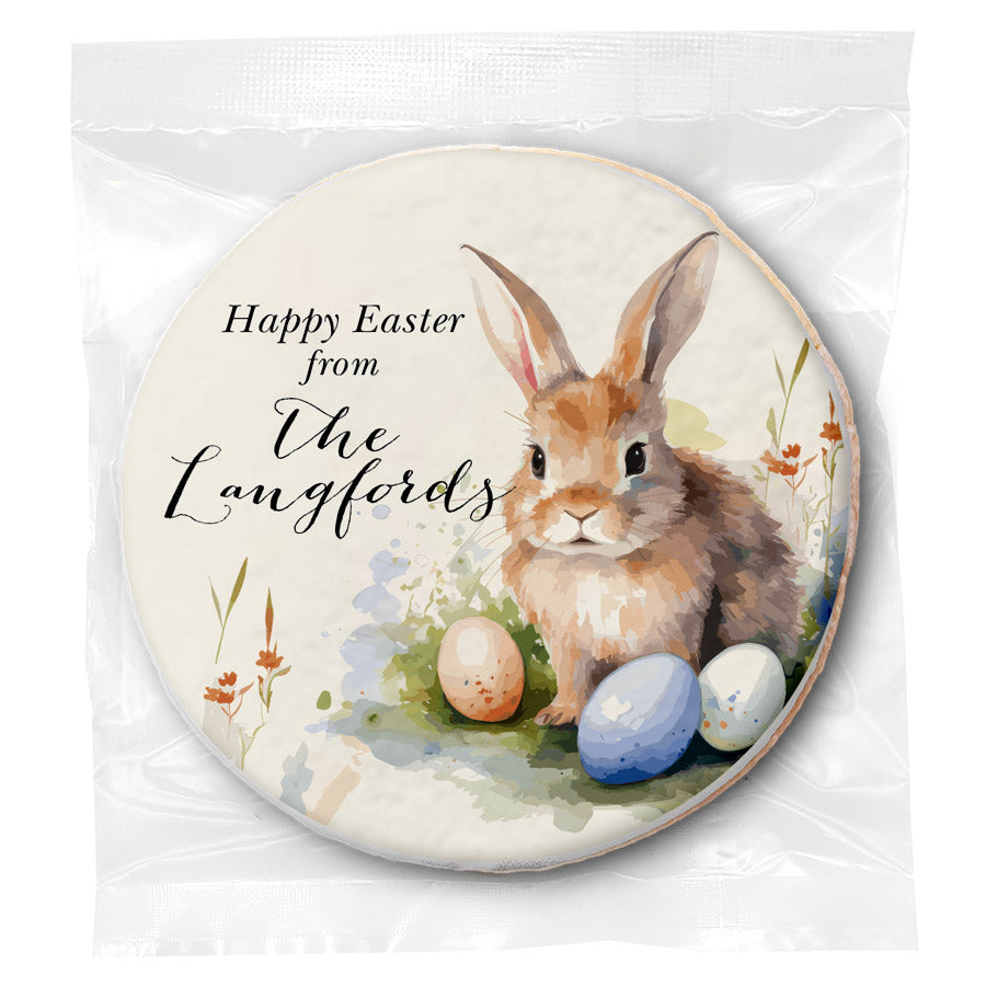 Happy Easter Watercolor Bunny - Personalized Direct Print On Round Sugar Cookie