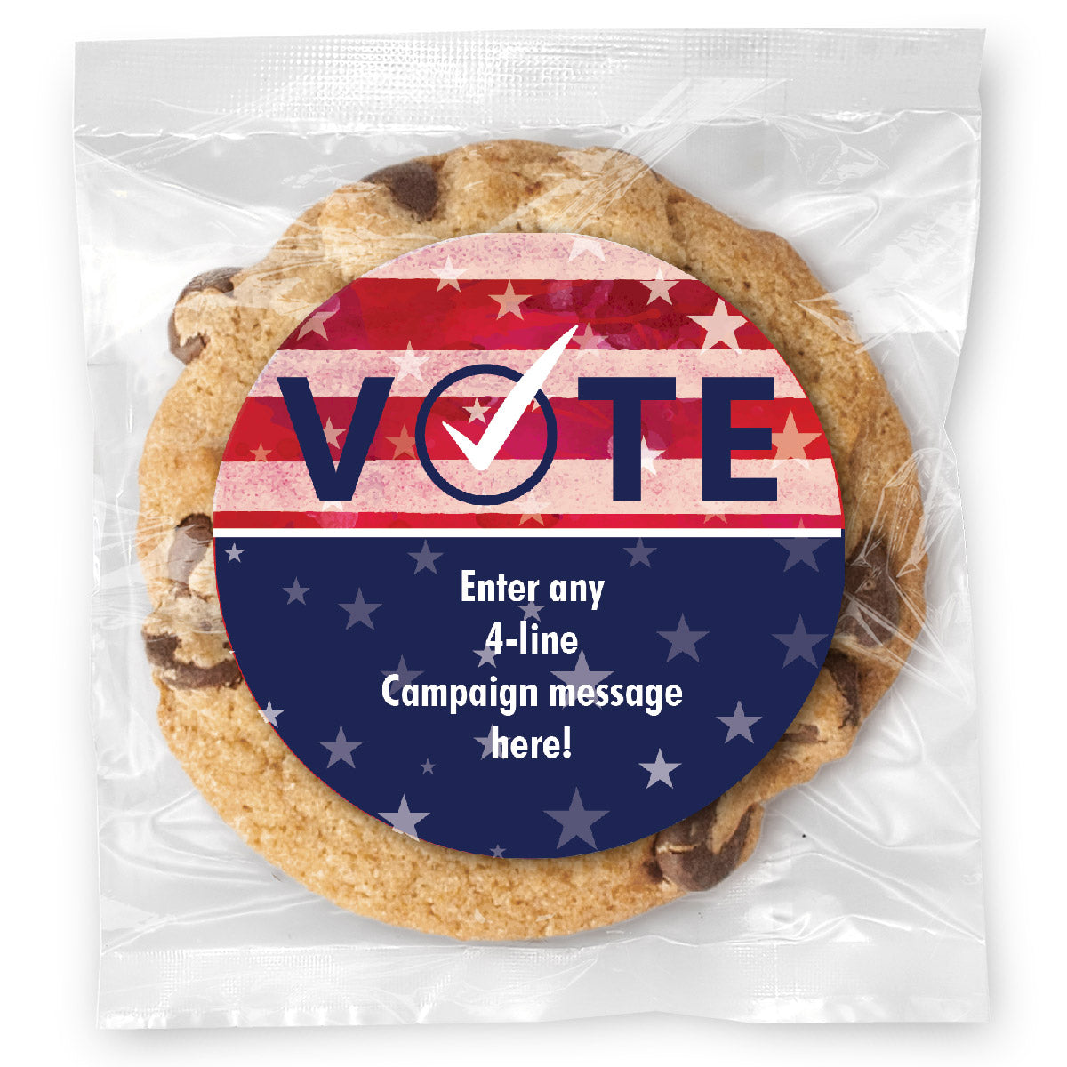 VOTE + Any 4 line message - Gourmet Chocolate Chip Or Variety Pack W/ Full Color Personalized Sticker