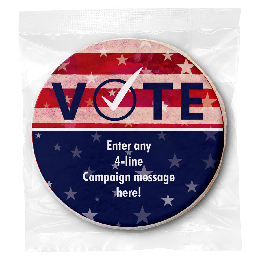 Personalized Vote + Any 4-Line Message - Direct Print on Round Sugar Cookies