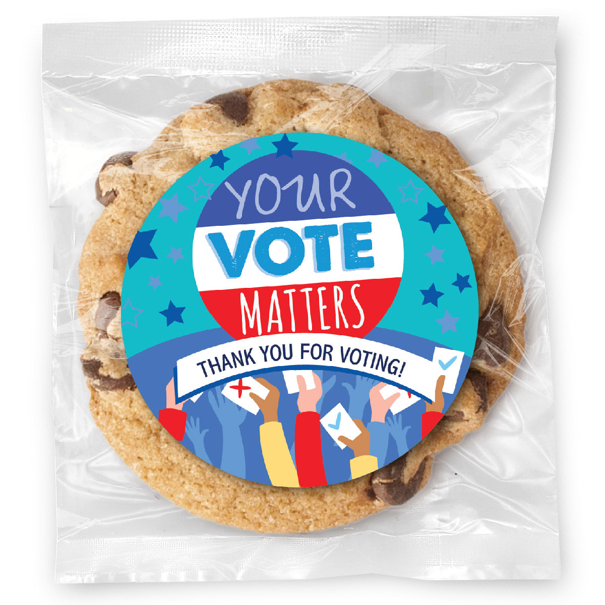 Your Vote Matters & Hands - Gourmet Chocolate Chip Or Variety Pack W/ Full Color Personalized Sticker