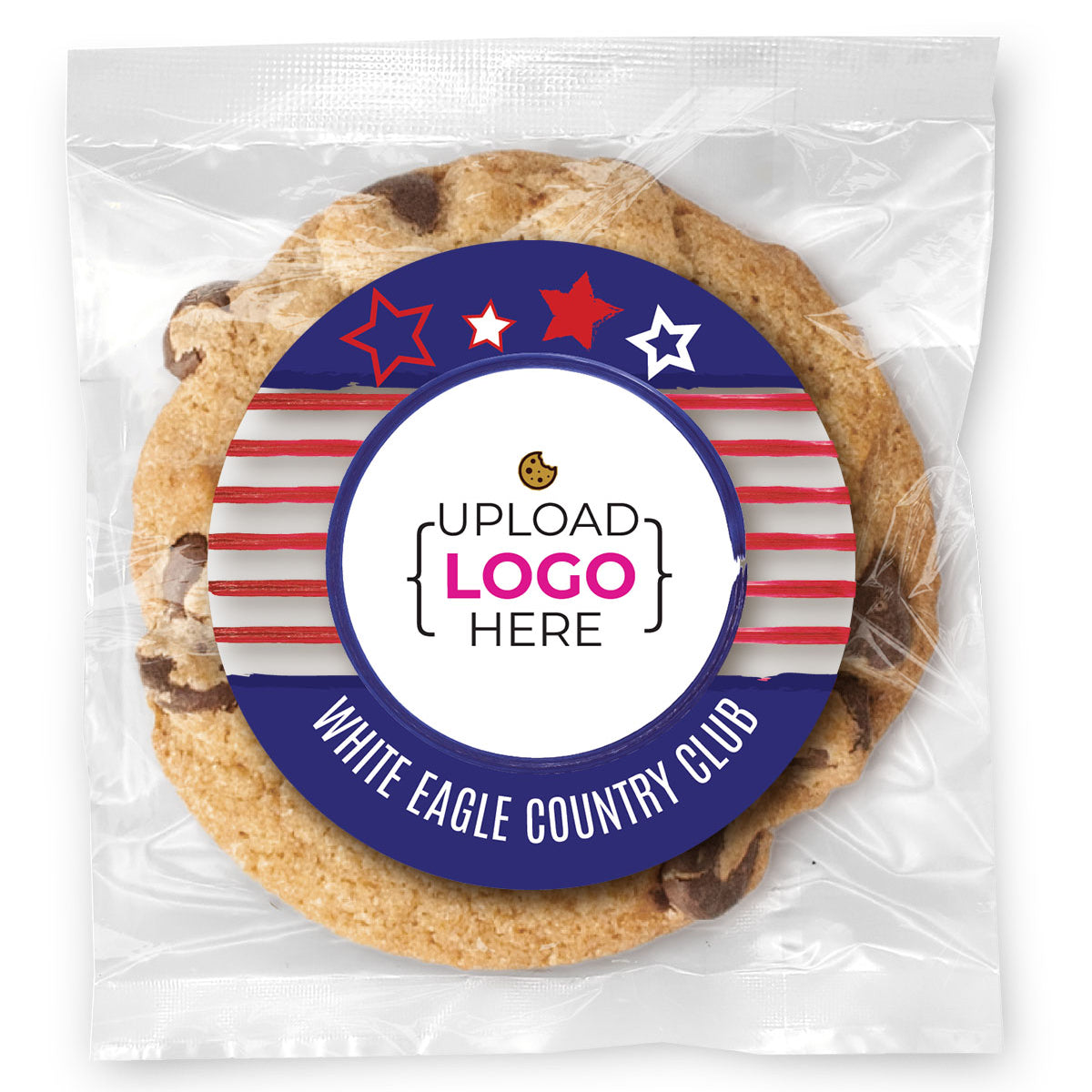 Patriotic Stripes Logo Upload - Gourmet Chocolate Chip Or Variety Pack W/ Full Color Personalized Sticker