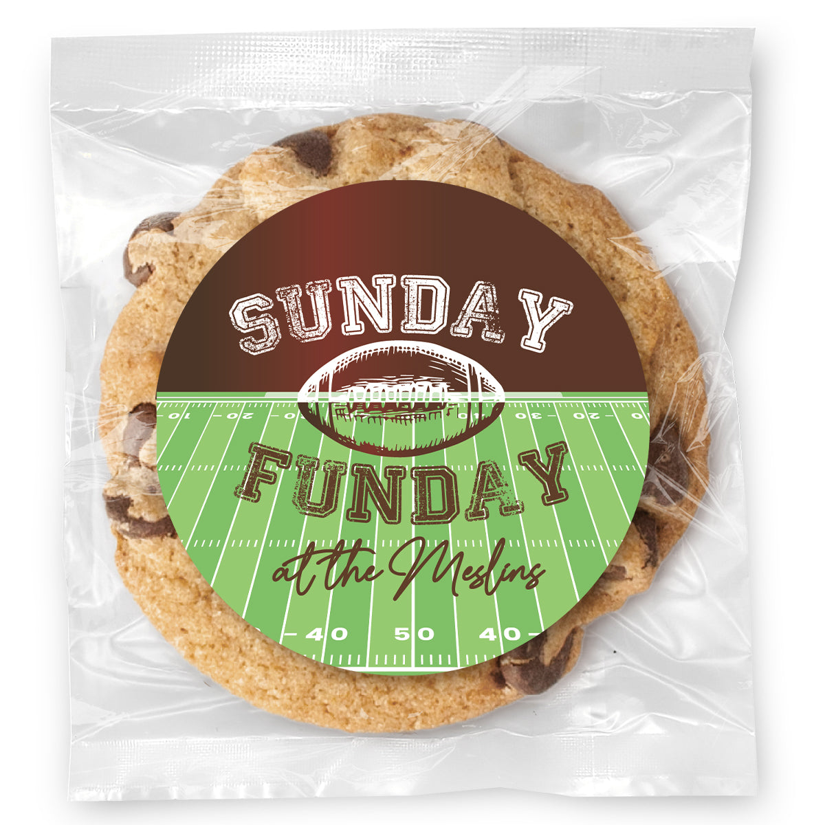 Sunday Funday Football - Gourmet Chocolate Chip Or Variety Pack W/ Full Color Personalized Sticker