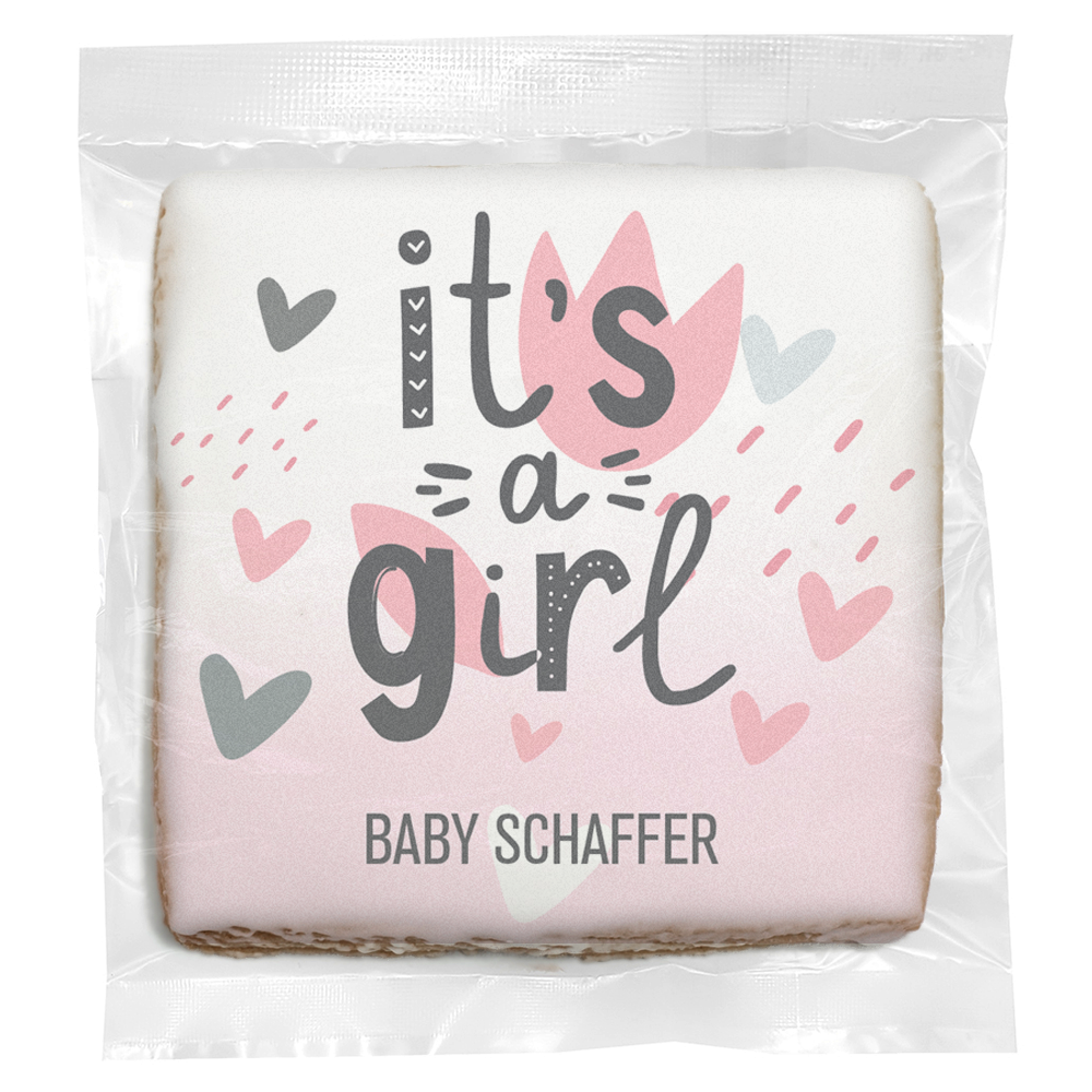 It's A Girl Hearts Stars Baby Shower - Personalized Direct Print on Square Sugar Cookies