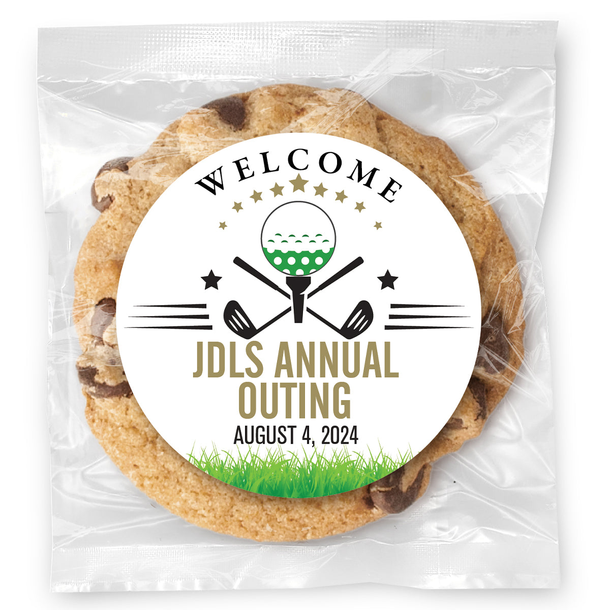 Golf Outing Welcome Message - Gourmet Chocolate Chip Or Variety Pack W/ Full Color Personalized Sticker
