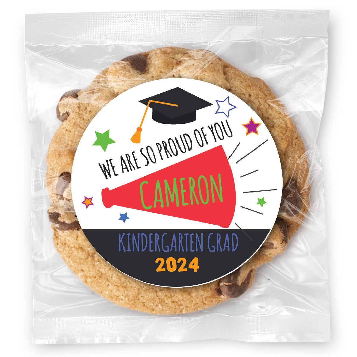 Megaphone - proud of you Young Grad - Gourmet Chocolate Chip Or Variety Pack W/ Full Color Personalized Sticker
