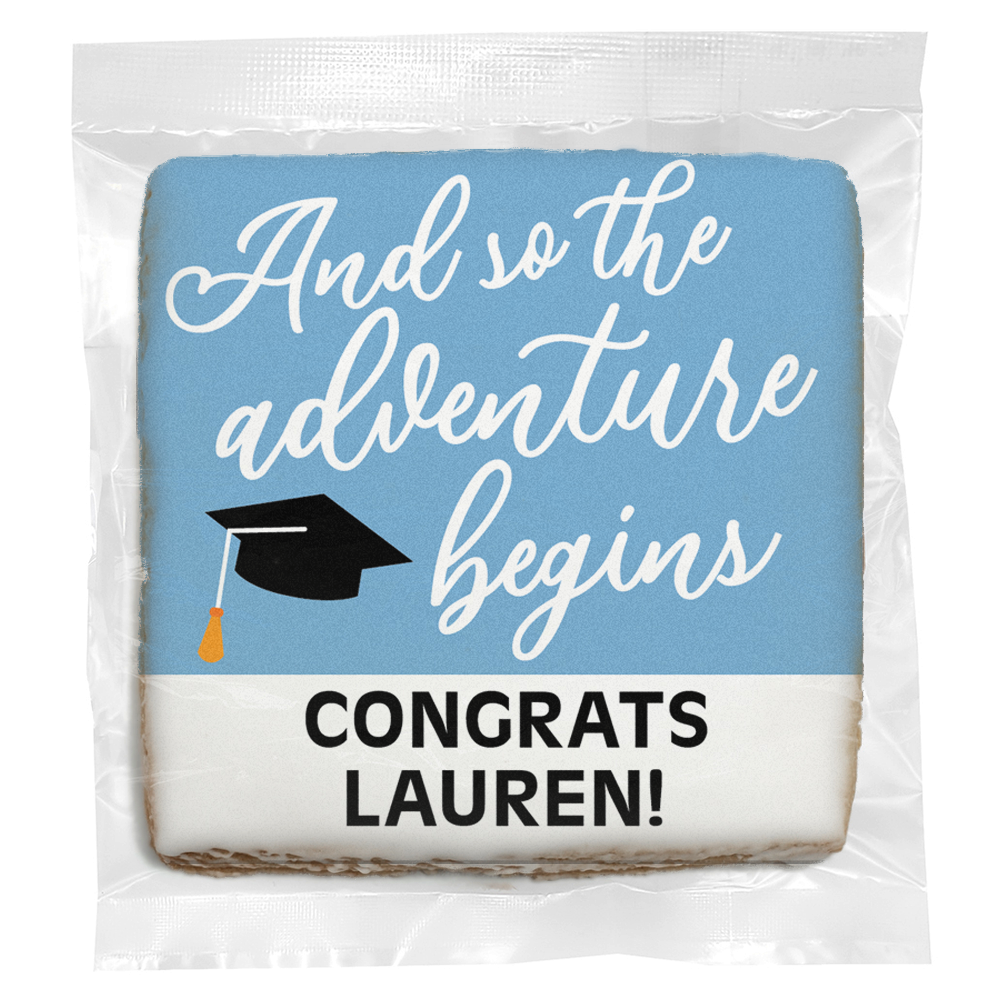 Adventure Begins Graduation - Personalized Direct Print On Square Sugar Cookie