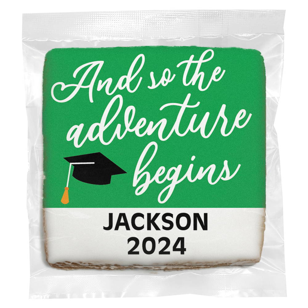 Adventure Begins Graduation - Personalized Direct Print On Square Sugar Cookie