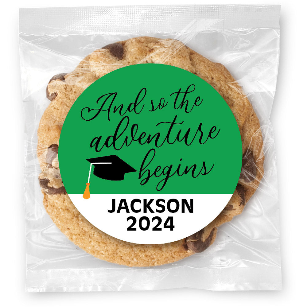 The Adventure Begins Grad - Gourmet Chocolate Chip Or Variety Pack W/ Full Color Personalized Sticker